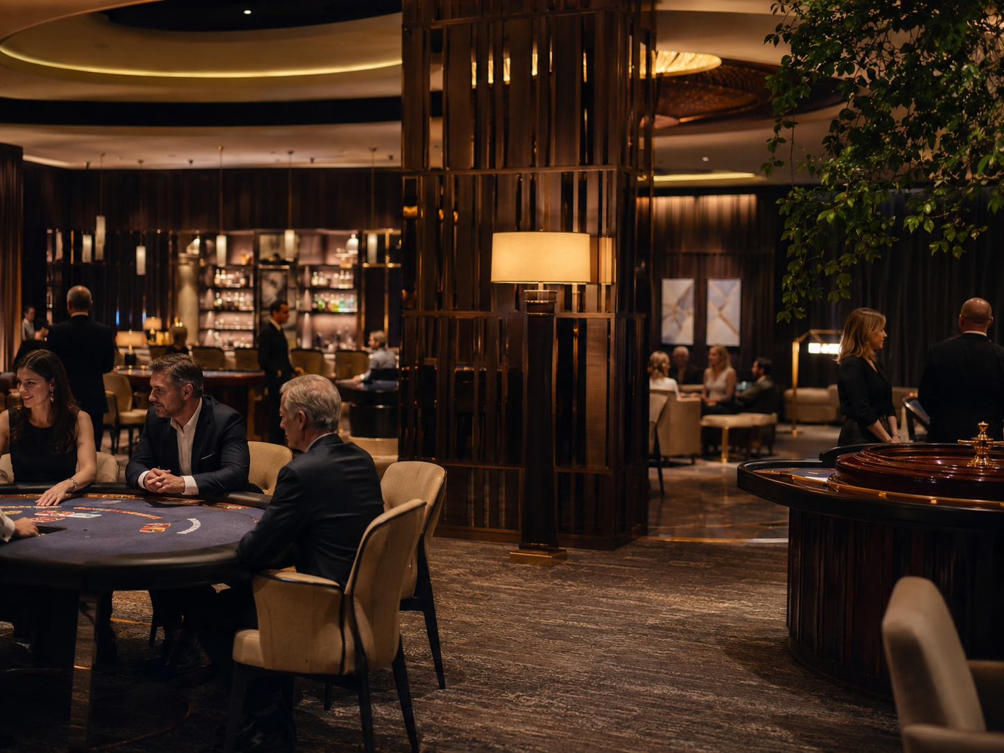 Szerencse adults-only casino hall with refined hotel lounge lighting